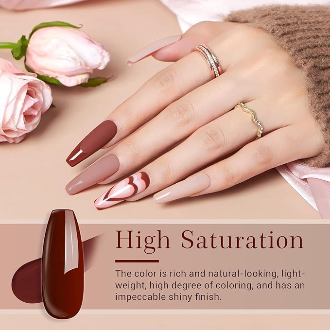 AZUREBEAUTY Nail Polish Set, 4 Colors Nude Brown Skin Glitter Quick Dry Natural Nail Lacquer Strengthening Treatment Kit with Top Coat DIY Salon at Home