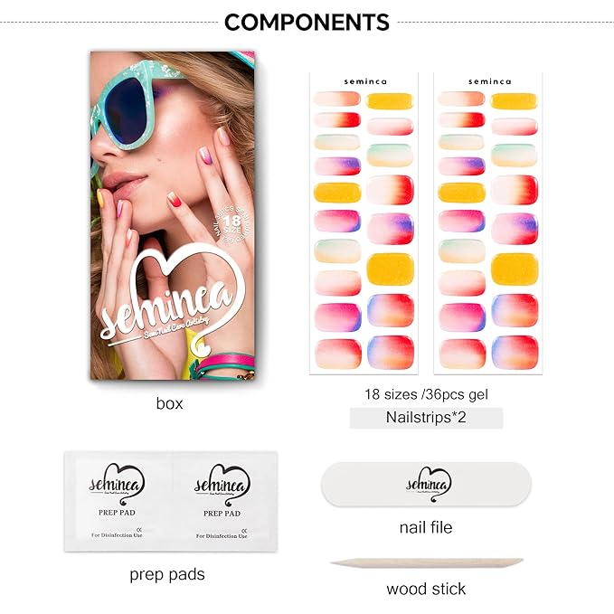 Semi Cured Gel Nail Strips-Press On Nail Polish Stickers Easy Apply and Peel Off Long Wear Chip Free Manicure Kit,18 Pre-Sized Wraps,Works with Any UV/LED Lamps(Watercolor Dusk)