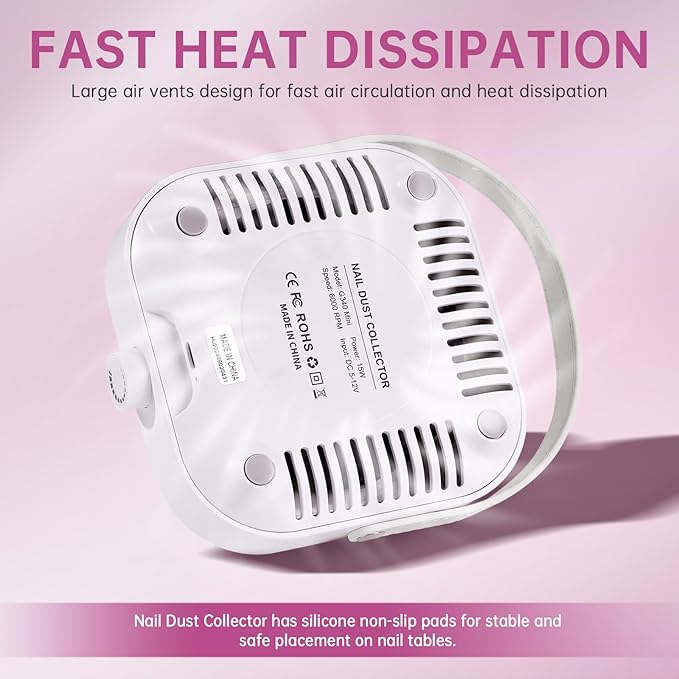 Nail Dust Collector, Compact 6000RPM Powerful Vacuum Fan Vent Dust Collector Extractor Dust Suction Machine for Acrylic Nails Polishing, White