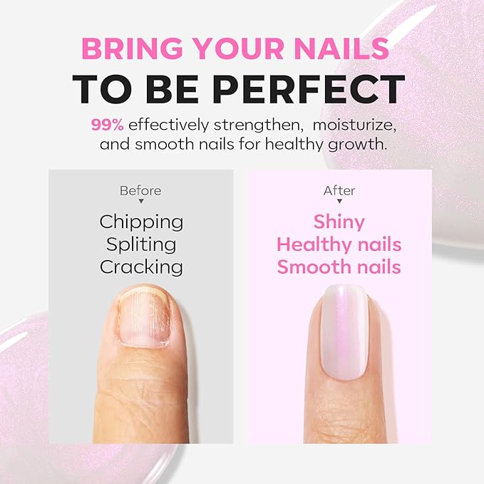 modelones Nail Strengthener Pearl Pink Nail Strengthener and Growth White Nail Polish for Thin Weak & Damaged Nail Repair for Damaged Nails Hardener 15ml