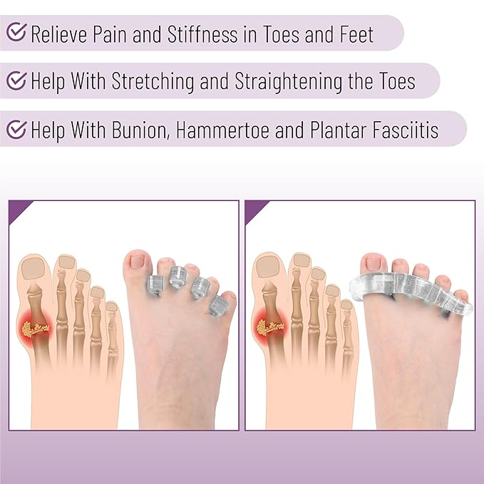 Dr. JK- ToePal Gel Toe Separator, 4 Pairs, Toe Spacers, Bunion Corrector, Blue & Clear, Christmas Gifts