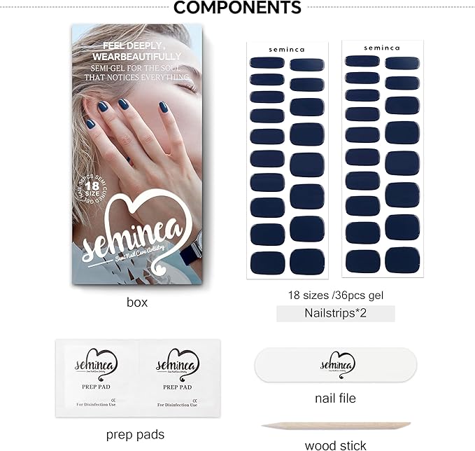 Semi Cured Gel Nail Strips - Dark, Patterned, Works with Any UV/LED Lamps, Salon-Quality, Long Lasting, Easy to Apply & Remove(Cream Indigo)