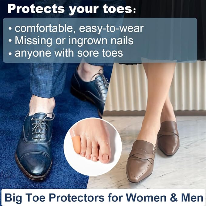 4 Pack Gel Toe Cap and Protector for Small Toe - Cushions and Protects, Toe Covers for Women & Men, Provides Relief from Missing or Ingrown Toenails, Corns, Blisters, Hammer Toes (Small, Beige)