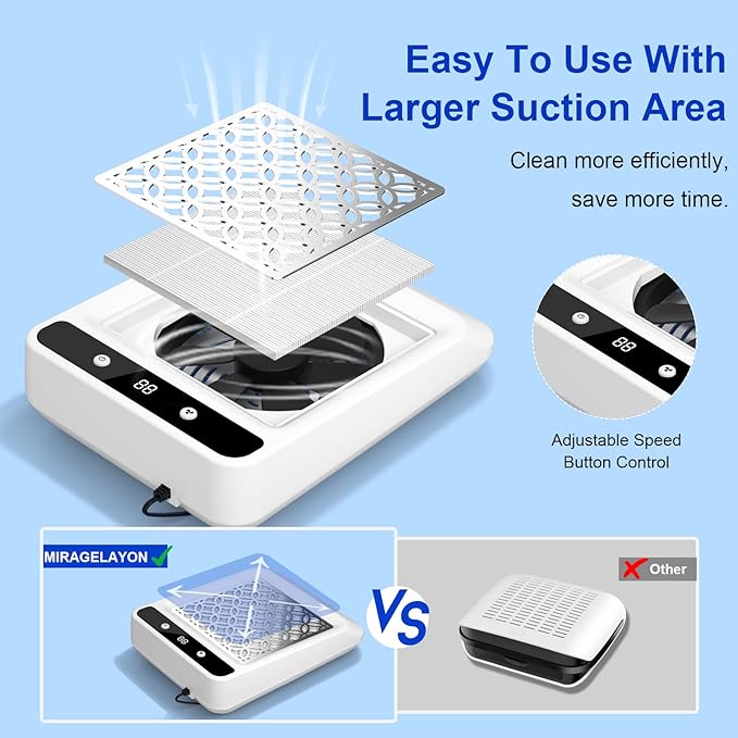 Nail Dust Collector - Ultra-Quiet & Powerful Dust Collector for Nail Techs, Professional Nail Dust Extractor, Perfect for Acrylic Nails, Salon & Home Use