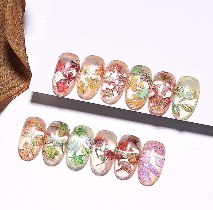 1Box Colorful Leaves Nail Art Flakes 3D Autumn Maple Leaf Wood Chip Slices Designs Nail Sequins Thanksgiving Glitter Nail Flakes Cute Leaf Maple Leaves Nail Sequin for Women DIY Manicure Crafts Decor
