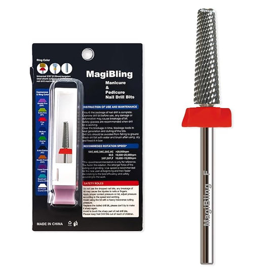 16mm 5 in 1 Nail Drill Bits for False Nail Apply, 3/32'' Tapered Tungsten Carbide Professional Bit, Slender Bit for Corners, Left & Right Hand Use, Manicure Cuticle Gel Polishing, Fine.