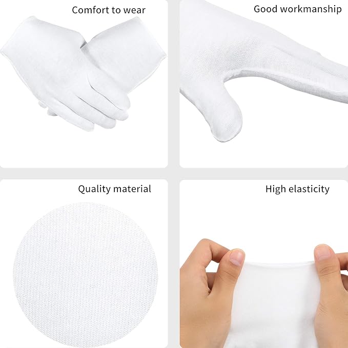 SATINIOR 120 Pieces Cotton Gloves Large Size for Men Women Inspection Gloves for Dry Hand Art Handling Coin Jewelry