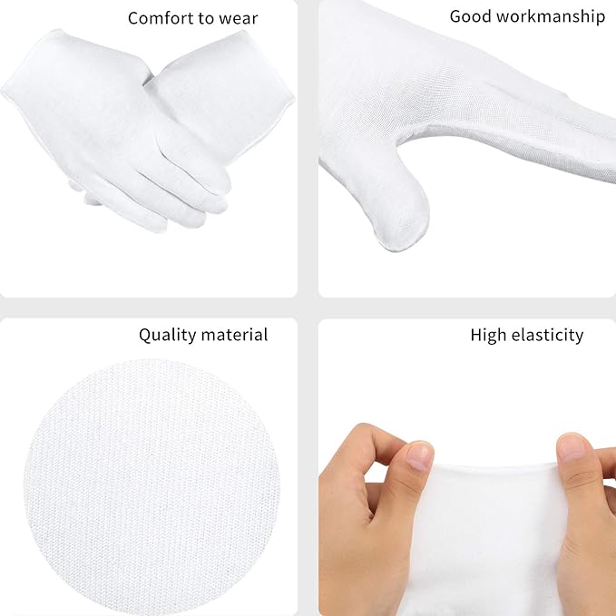 SATINIOR 120 Pieces Cotton Gloves Large Size for Men Women Inspection Gloves for Dry Hand Art Handling Coin Jewelry