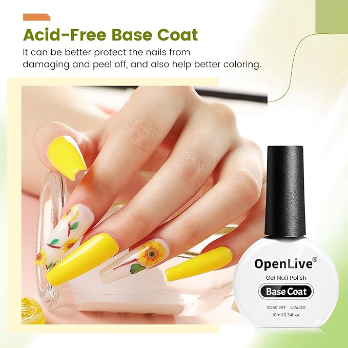 2 Bottle 10ml Gel Base Coat and Top Coat Set - No Wipe Quick Drying Long Lasting Glossy Gel Polish for Home DIY and Salon
