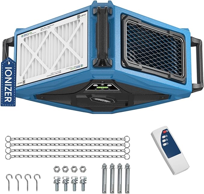 ALORAIR 270° Intake (780/1080 CFM) Hanging Air Filtration System Woodworking Built-In Ionizer with Remote Control & Strong Vortex Fan, Shop Dust Collector for Home, Garage, Work Shop, Purecare 1080IG