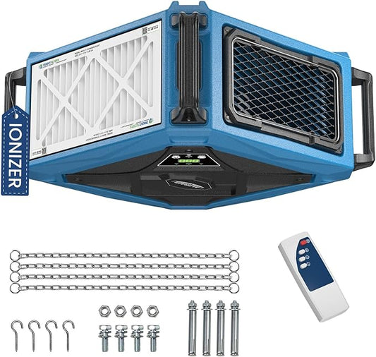 ALORAIR 270° Intake (780/1080 CFM) Hanging Air Filtration System Woodworking Built-In Ionizer with Remote Control & Strong Vortex Fan, Shop Dust Collector for Home, Garage, Work Shop, Purecare 1080IG