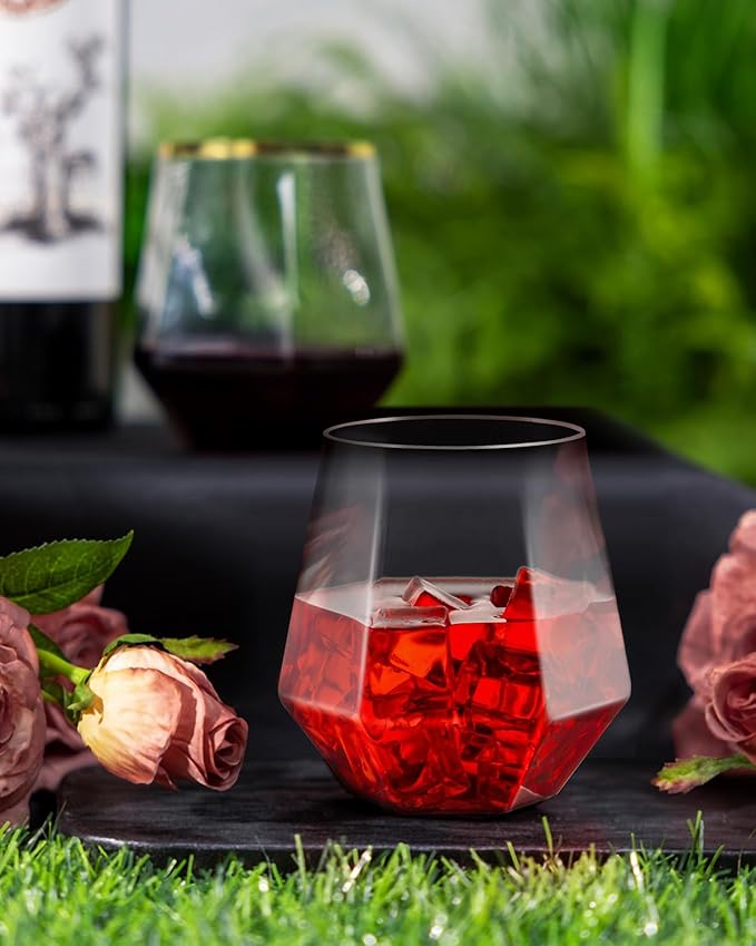 BESTSTAR 40 PCS Clear 12 Oz Diamond Plastic Wine Whiskey Glasses | Stemless - Image 4