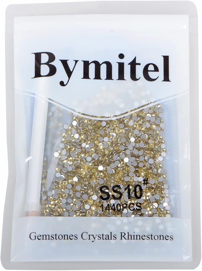 2880PCS Art Nail Rhinestones Non Hotfix Glue Fix Round Crystals Glass Flatback for DIY Jewelry Making with one Picking Pen (ss10 2880pcs, Jonquil)