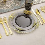 Nervure 175Pcs Black Plastic Plates, Plastic Dinnerware Set - Image 4