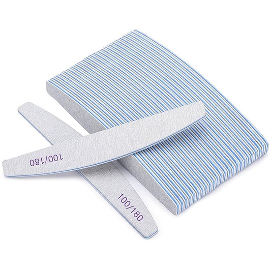 25Pcs 100/180 Grit Nail File Set - Double-Sided Emery Boards for Acrylic, Gel & Natural Nails - Professional Nail Files