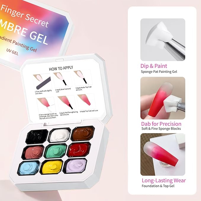 Ombre Gel Nail Polish Nail Sponges for Ombre 9 Series Colorful Blush Effect Gradient Painting Gel for Ombre Nails Multistyle French Manicure Nail Art DIY Home (A8, 1)
