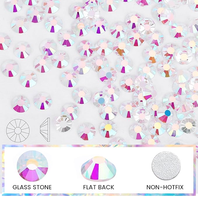 Novani Rhinestones 1440pcs SS10 Glass Rhinestones Crystal Flatback Gemstones for Crafts Nails Makeup Bags and Shoes Decoration（SS10, Transparent AB）