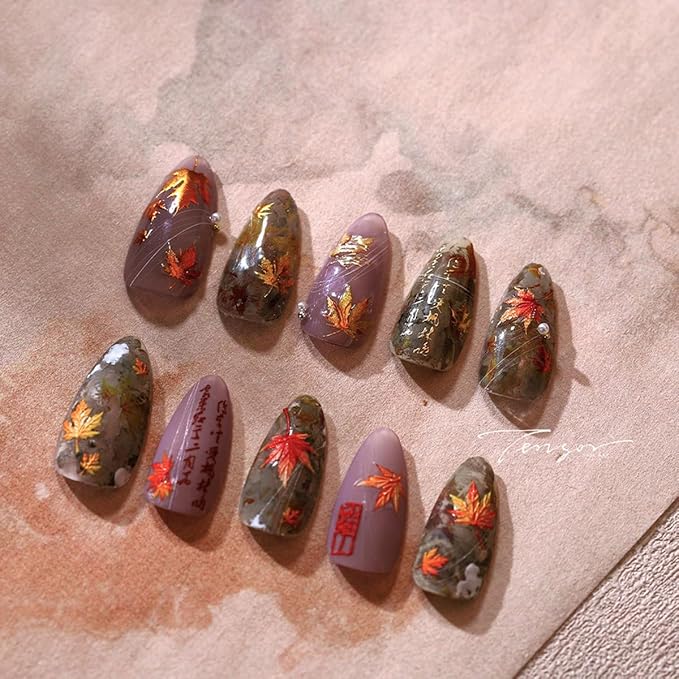 Maple Leaf Nail Art Stickers Fall Nail Stickers 5D Embossed Nail Decals 1PCS Falling Leaves Autumn Nails Design Nail Art Supplies Fall Sticker for Nails Thanksgiving Day DIY Manicure Nail Decorations