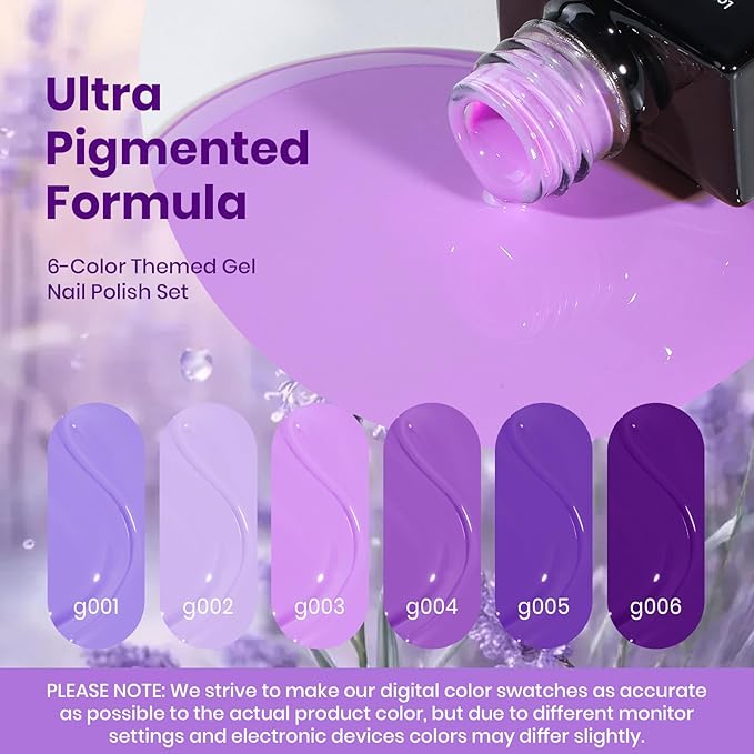 beetles Purple Gel Polish - Violet Letter 6 Colors Polish Set, Light and Dark Purple Colors, Soak Off LED Nail Gel Manicure Kit for DIY at Home Salon