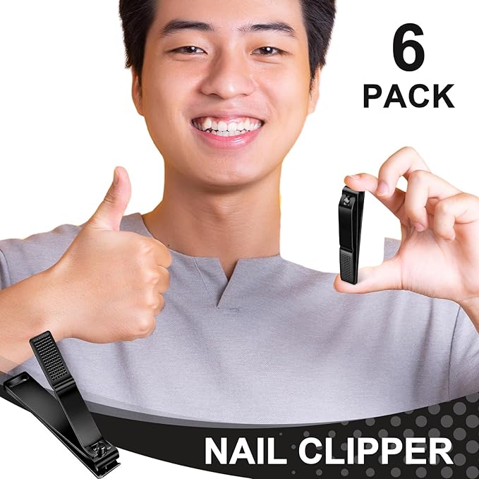 Mudder 6 Pieces Large Toenails Clippers Straight Edge Toenails Clippers Stainless Steel Nails Cutters for Men Women Thick Nails (Black)
