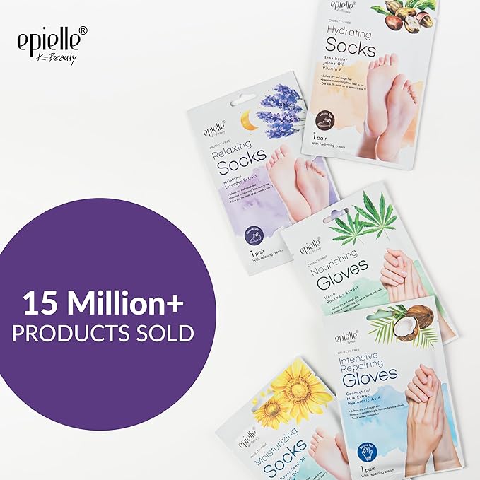 Epielle Relaxing Foot Masks 6 Pairs, Deep Moisturizing Socks for Dry Feet & Cracked Heels, Relieve and Soften with Melatonin & Lavender Extract, Korean Skin Care, Foot Spa, Self Care Gifts for Women