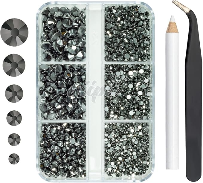 2550pcs Black Nail Art Flatback Rhinestones Charms for Face Makeup Metallic Black Nail Gems Gemstones K9 Glass SS4~SS20 6 Sizes Mine Black Diamonds Stones Crystals for Nails DIY Crafts Tumblers