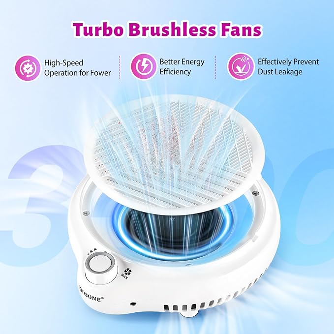 JODSONE 80W Nail Dust Collector Compact Vacuum Fan Efficient Dusting Round Nail Duster Must-Have for Manicures, Manicure Pedicure Tool for Acrylic Nail Polishing