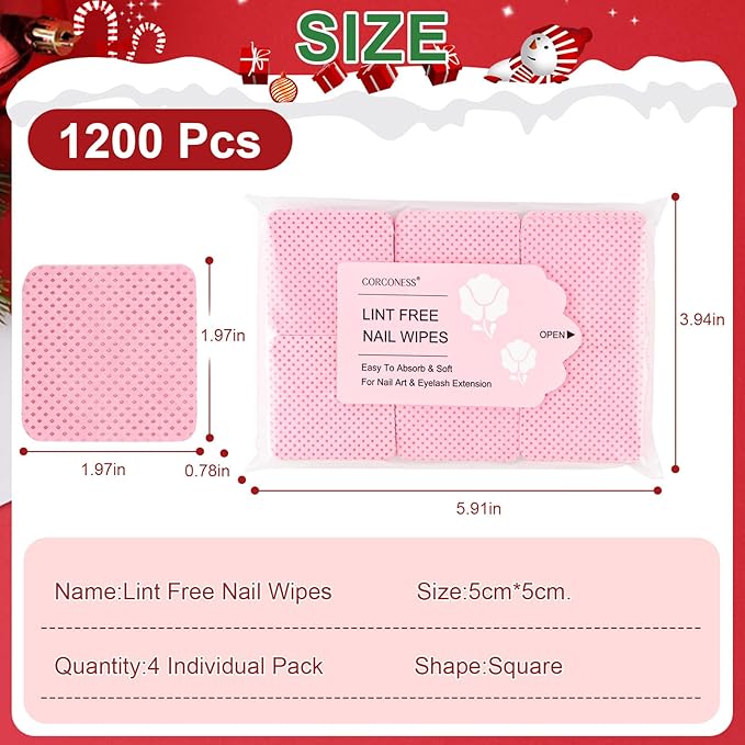 1200PCS Lint Free Nail Wipes Non-Woven Nail Polish Remover Wipes No Lint Cleaning Wipe Absorbable Eyelash Extension Glue Cleaning Wipes Dry Pads Nail Stuff Nail Supplies