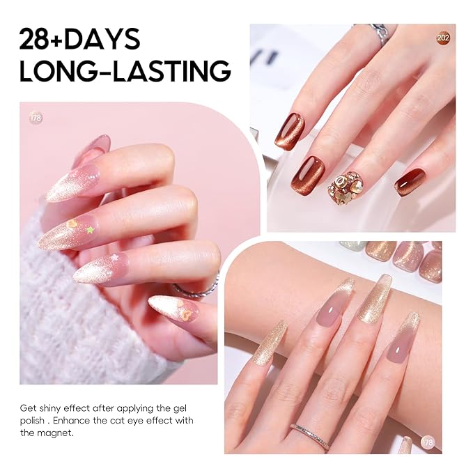 PEACECOLOR Brown Cat Eye Gel Nail Polish Set, 6pcs10ML Brown Red Milky Pink Nude Fall Jelly Gel Manicure Kit Nail Art DIY at Home All Seasons (1)