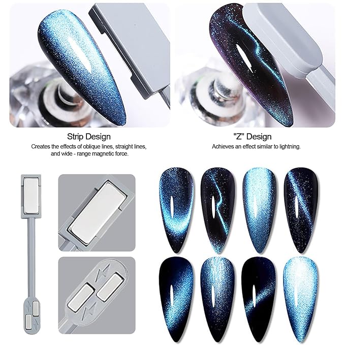 JERCLITY 2 Pieces Cat Eye Magnet for Nails Double Ended Rectangle Magnets with 4 Rabbit Shape Iron Plate for Rabbit Cat Eye Effect