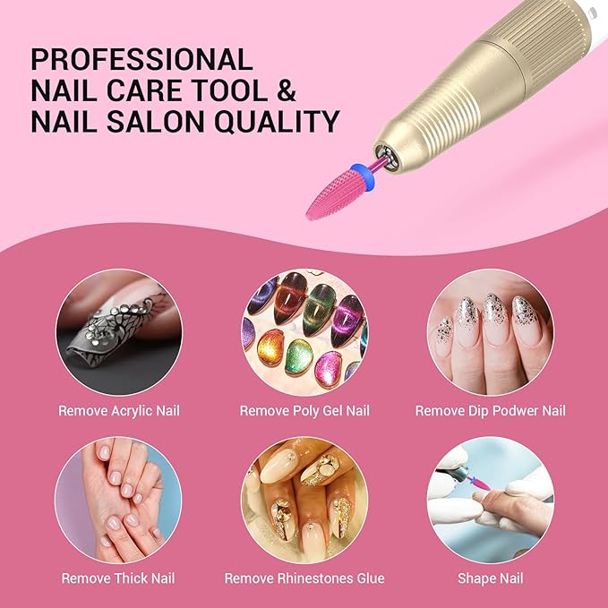 MelodySusie Typhoon Nail Drill Bits, 3/32'' Carbide Tungsten Multi-function Bits, Fast Remove Acrylic or Hard Gel for Manicure Pedicure Salon Professional or Beginner, Pink Blossom, Medium