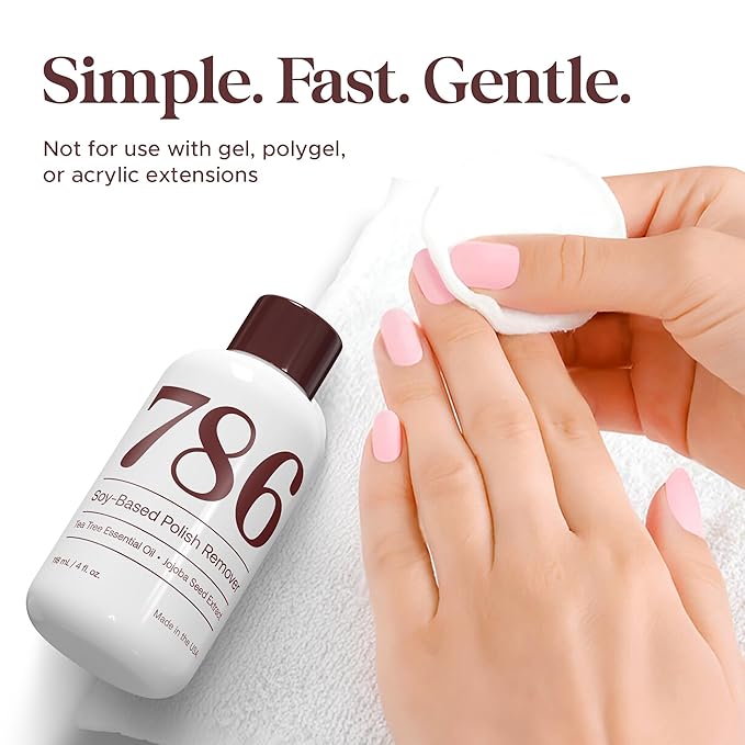 786 Cosmetics Soy-Based Nail Polish Remover - Acetone Free, with Almond Essential Oil, Gentle Nail Polish Remover, Non-Toxic, Non-Flammable, Promotes Healthy & Moisturized Nails