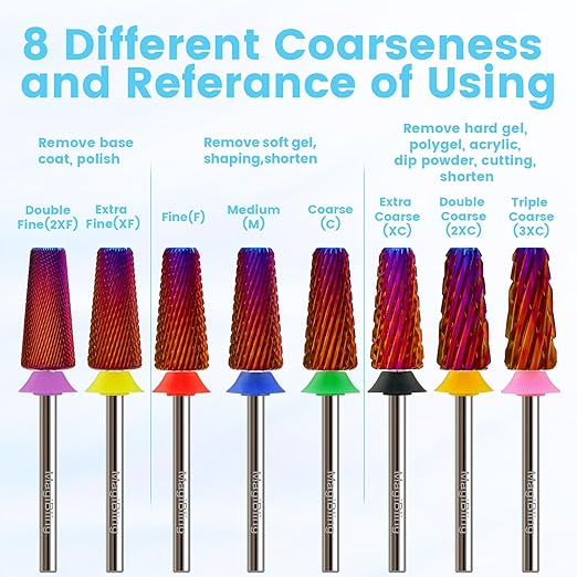 Professional Nail Drill Bits for New Artists, Cross Cut 3/32'' Safety Tungsten Carbide Tapered Bit, Remove Gel Fast, Left & Right Hand Use, Manicure Cuticle Soft Hard Gel Polishing, Double Coarse.