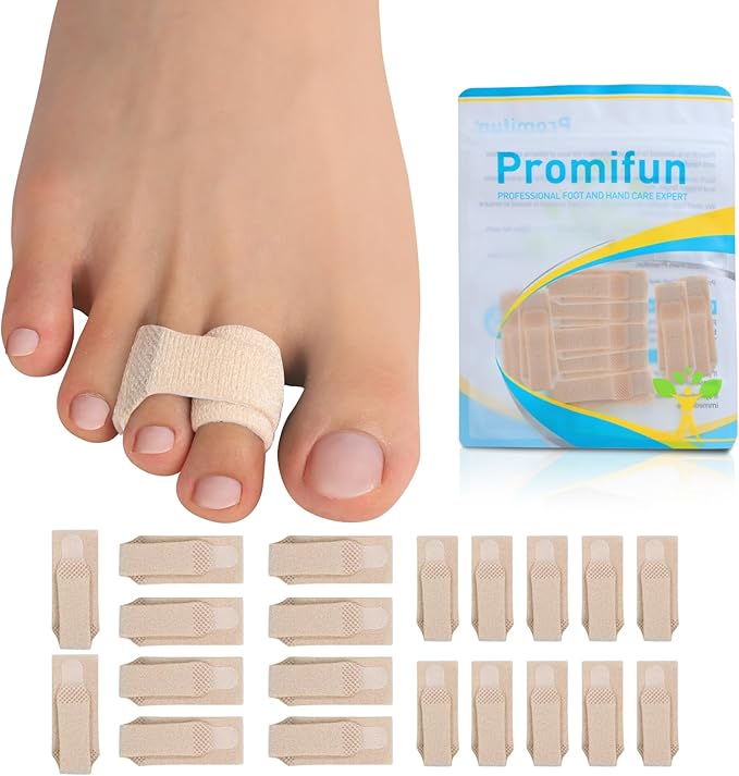 20 Pack Fabric Hammer Toe Corrector, Reusable Broken Toe Protectors Taped Wraps, Hammertoe Straightener, Toe Splint for Broken Toe, Crooked Toes, Bent Toes （Brown 10L+10S）