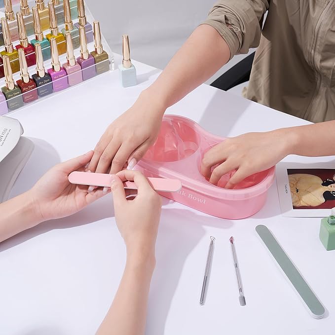 Dual Nail Soaking Bowl Acetone Proof: Nail Polish Acrylic Nail Remover Soak Off Bowl- Dip Powder Remover Manicure Bowl for Salon Home Use (D1-Pink)