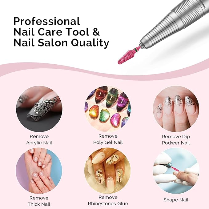 MelodySusie Professional Tornado Nail Drill Bits, 3/32'' Carbide Tungsten Multi-Function Bits, Suitable for Manicure Pedicure Cuticle Gel Polishing, Salon Bits, Pink Blossom, Series Bit-X, Coarse