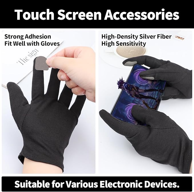 5 Pairs Small Black Cotton Gloves for Dry Hands Sleeping, Black Work Gloves for Coin Handling, Jewelry, Photography for Men and Women, with 20 Touchscreen Stickers