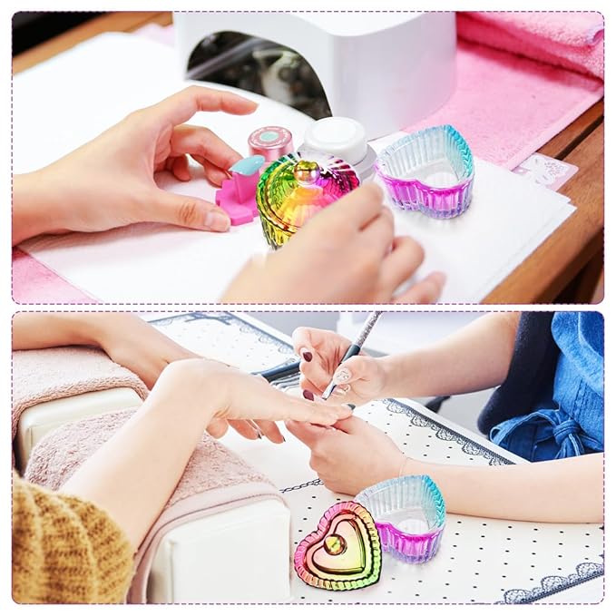 Dappen Dish Vibrant Color Round/Heart Shaped Dishes Set of 2 Glass Dish Bowls with Lids Nail Art Storage for Liquids Nail Tech must Haves