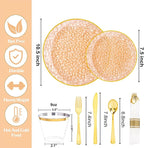 Rubtlamp 700Pcs Orange Gold Plastic Dinnerware Set, Hammered Clear Gold Plates - Image 2