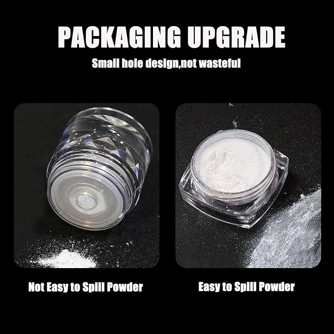 2Pcs White Chrome Nail Powder Moonlight Pearl Powder for Nails, Magic Clear Pearlescent Aurora Mirror Effect Gel Nail Glitter Powder Nails Art Design
