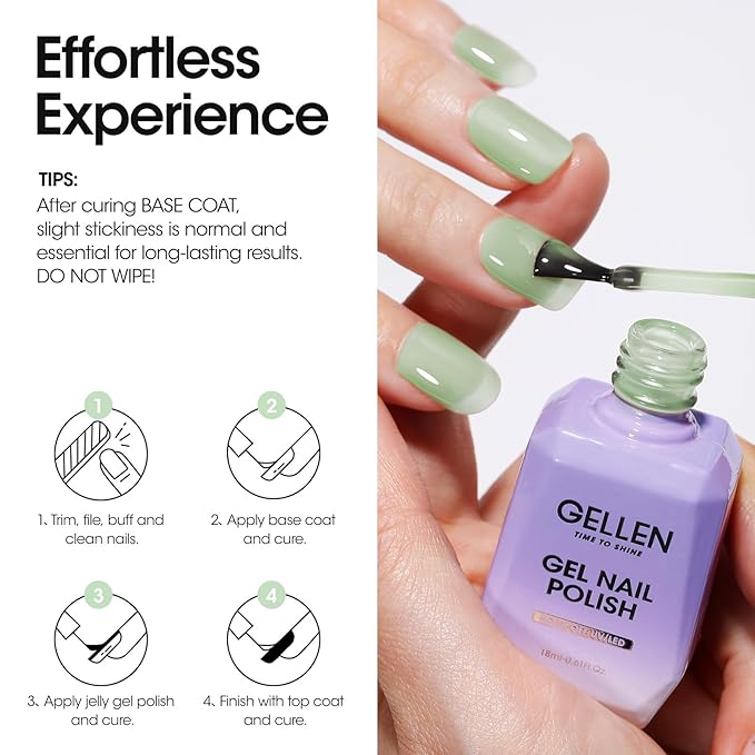 Gellen Gel Nail Polish 18Ml Jelly Mint Green Spring Translucent Pastel Sheer Soak Off UV for Nail Art at Home 0.61 Fl Oz