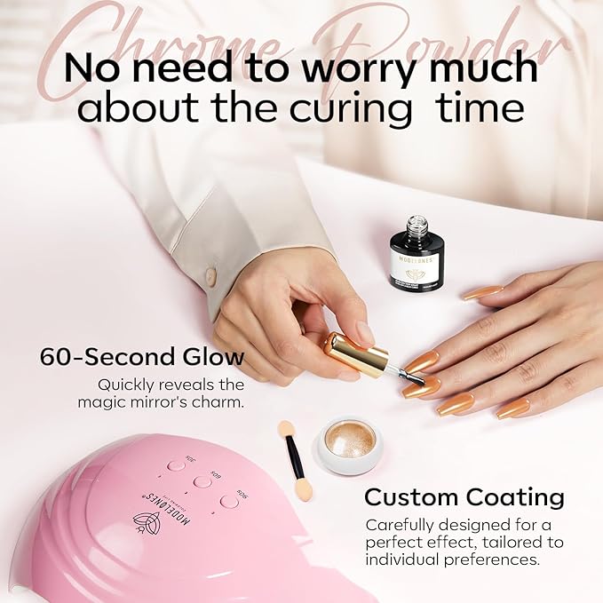 modelones Gel Top Coat for Chrome Nail Powder, Clear Mirror Shiny Chrome Top coat No Wipe Long Lasting Soak Off Nail Lamp High Gloss Chrome Top Coat Gel Nail Polish for Home DIY and Nail Salon