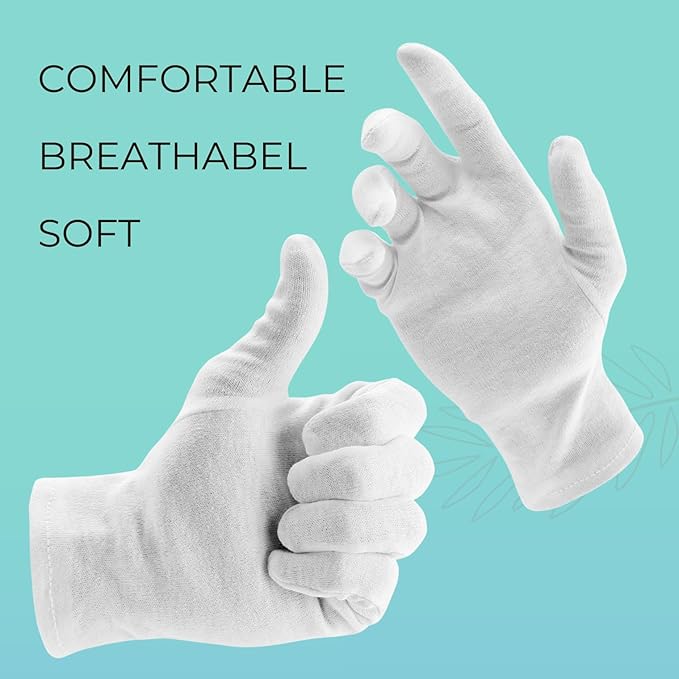 12 Pairs Cotton Gloves, White Gloves for Dry Hands, Cotton Gloves for Sleeping, Moisturizing Night Gloves, White Gloves 100% Cotton, Size S (12 Pairs)