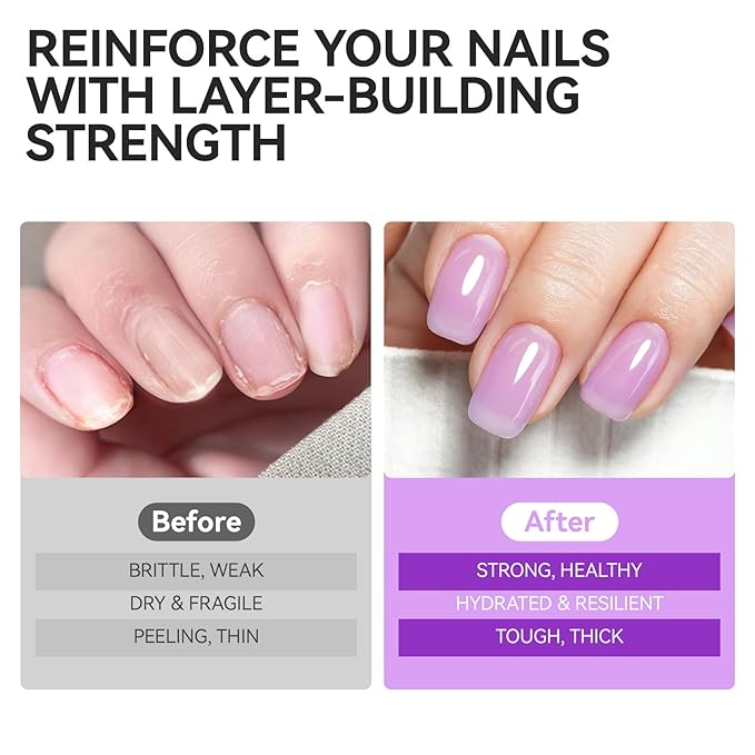 Nail Polish Strengthener and Growth: Lavender Haze 15ml Gelike EC 6 in 1 Natural Hardener - Long Lasting Nail Polish Hardener Extra Strong and Growth for Daily Work Home Salon
