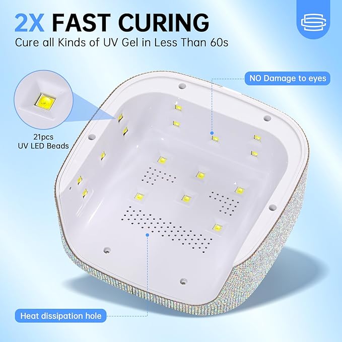 48W UV Light for Nails,Mini UV LED Nail Lamp with 3 Timer Settings, Auto Sensor, Fast Curing for Gel Nails,Nail Dryer Sparkly Gel Nail LCD Display Home Use DIY