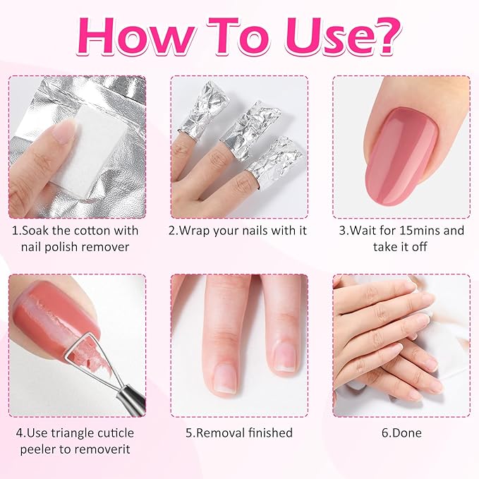 100Pcs Nail Polish Remover, Nail Foil Wraps for Soak Off Gel Polish Remover with 1.18 Inch Large Pre-attached Lint Free Cotton Pads For Acrylic/UV/Gel Nails PolishRemoving