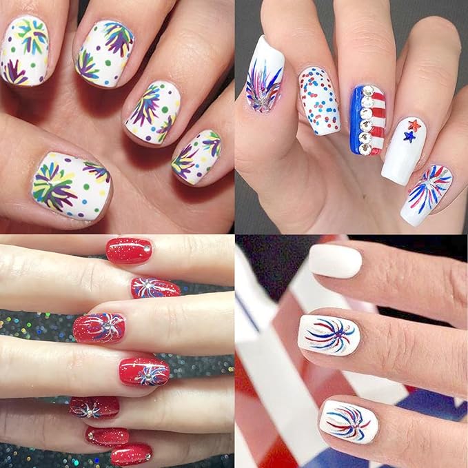 3Sheets Independence Day Colorful Firework Nail Art Stickers 4th of July Embossed Nail Art Decals Design,Holographic Patriotic Starry Sky Sparkling Fireworks for Women Memorial Day Manicure Decoration