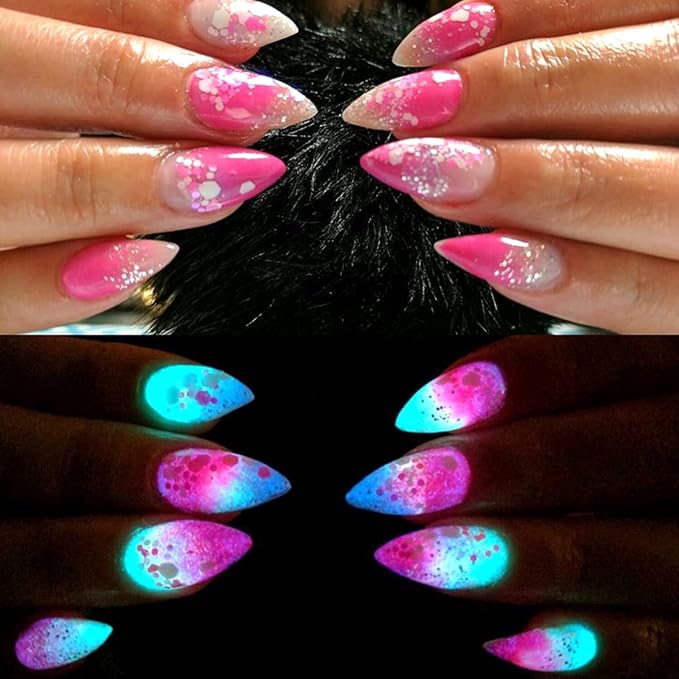 12 Colors Luminous Pigment Nail Powder Holographic Night Fluorescent Pigments Dust Nail Art Design Glow Nail Powders Gradient Iridescent Nail Glitters Supplies for Nail Art Gel Polish Dipping Powder