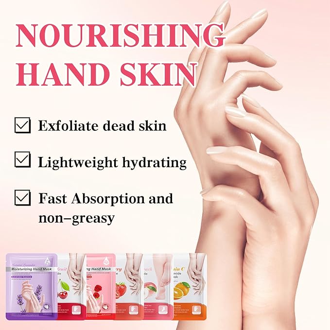 6 Pcs Hand Masks Moisturizing Glove, Hydrating Hand Mask for Dry cracked Hands, Exfoliating Collagen Gloves for Smooth Hands, Smooth Exfoliating Hand Peeling Mask