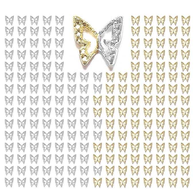 180pcs 3D Butterfly Nail Charms - Golden & Silver Butterflies, Alloy Studs for Acrylic Nails, DIY Crafts